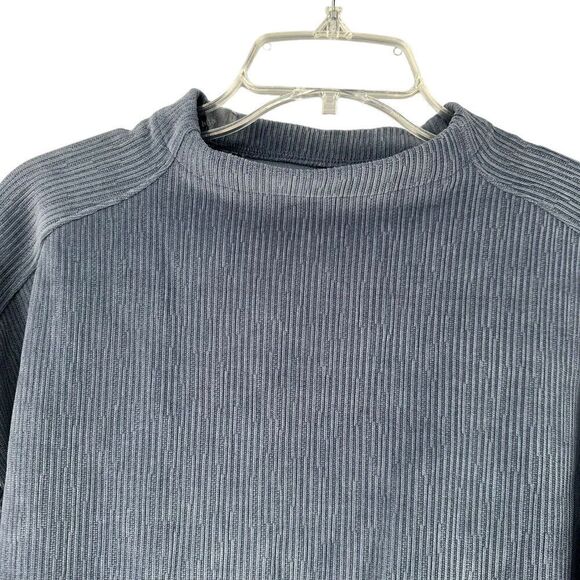 Madewell Top Jacquard Funnel Neck Blue Long Sleeve Size L Wide Sleeves Textured - Picture 2 of 6